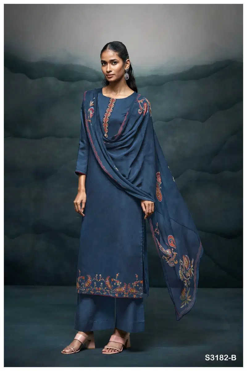 Harshika 3182 By Ganga Cotton Silk Satin Dress Material Exporters In India